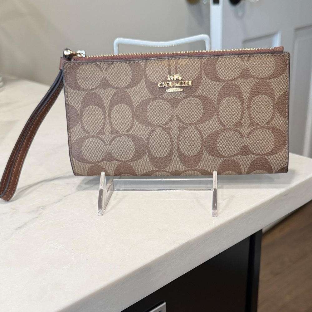 Coach Signature Brown and Tan Wristlet